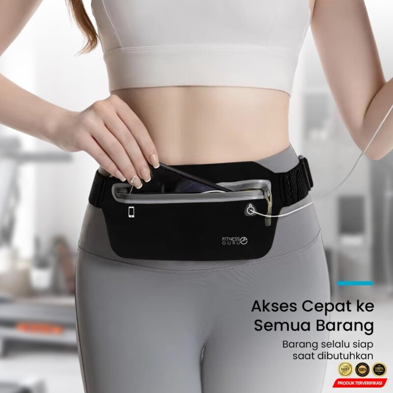 Tas Pinggang Olahraga Waterproof Premium Running Waist Bag Black - Image 4