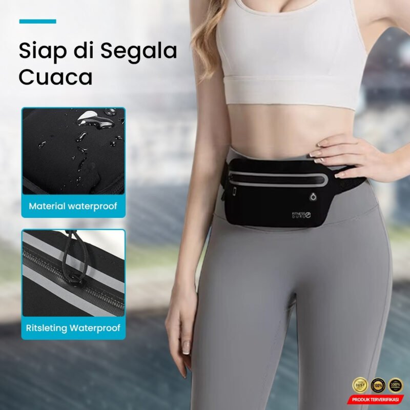 Tas Pinggang Olahraga Waterproof Premium Running Waist Bag Black - Image 7