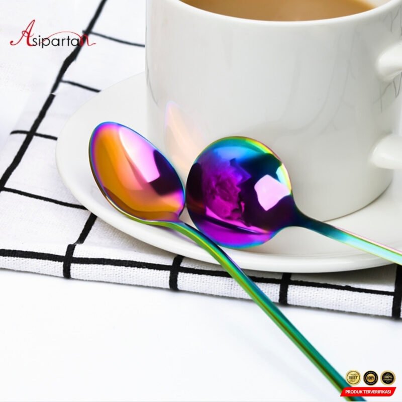 Asipartan Sendok Teh Dessert Rainbow Spoon Stainless Steel Bulat [MRH2] - Image 7
