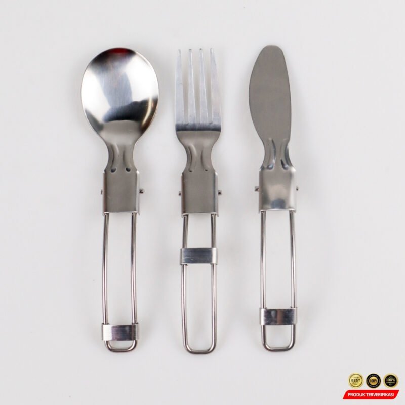 Set Alat Makan Sendok Garpu Pisau Lipat Portable Cutlery - Image 3