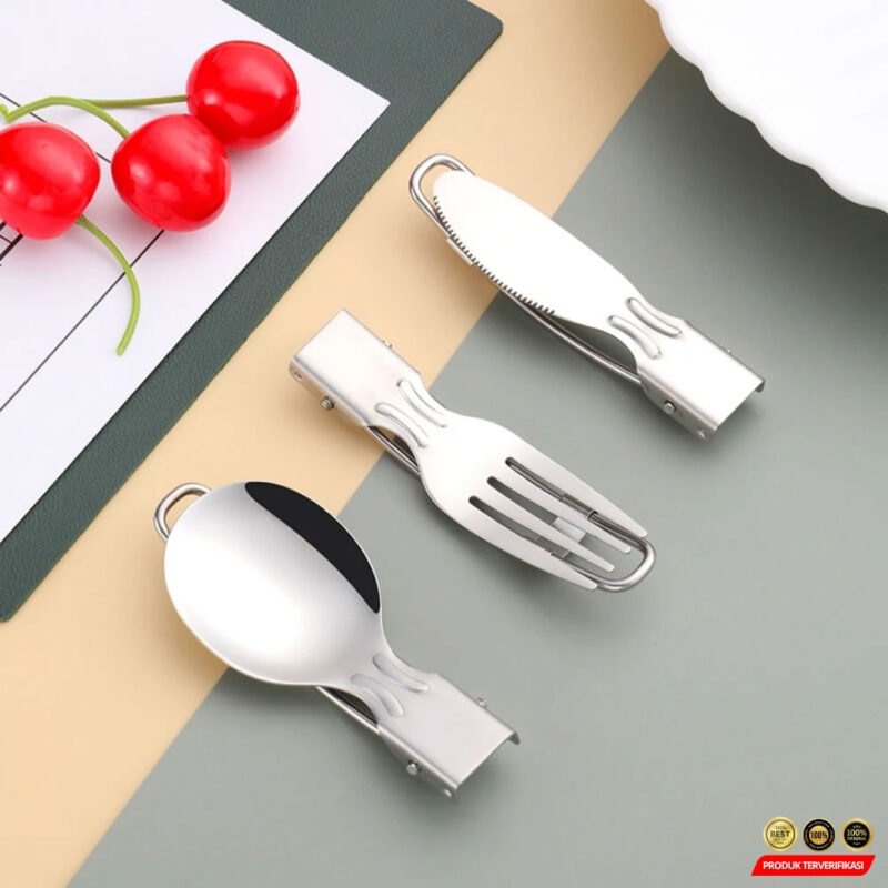 Set Alat Makan Sendok Garpu Pisau Lipat Portable Cutlery - Image 4