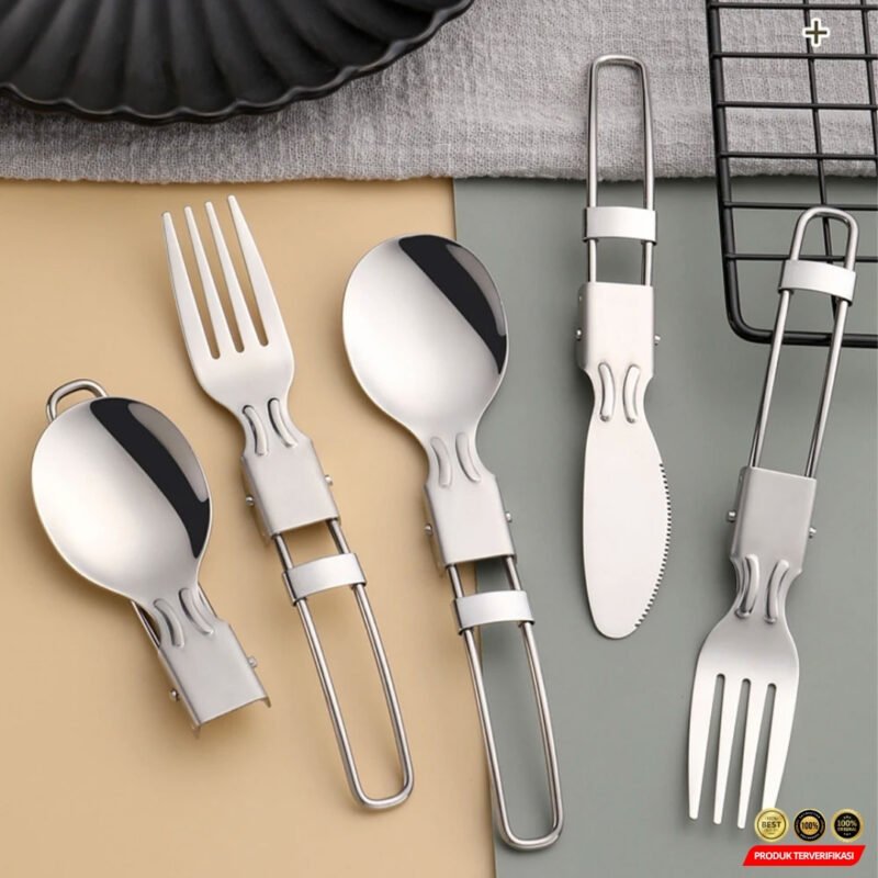 Set Alat Makan Sendok Garpu Pisau Lipat Portable Cutlery - Image 6