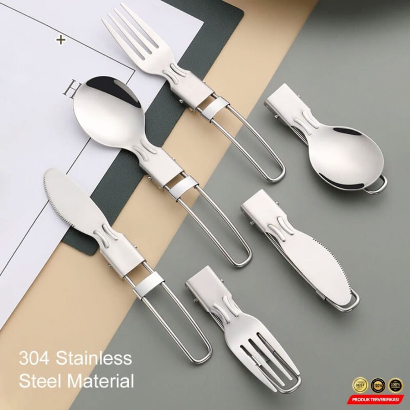 Set Alat Makan Sendok Garpu Pisau Lipat Portable Cutlery - Image 7