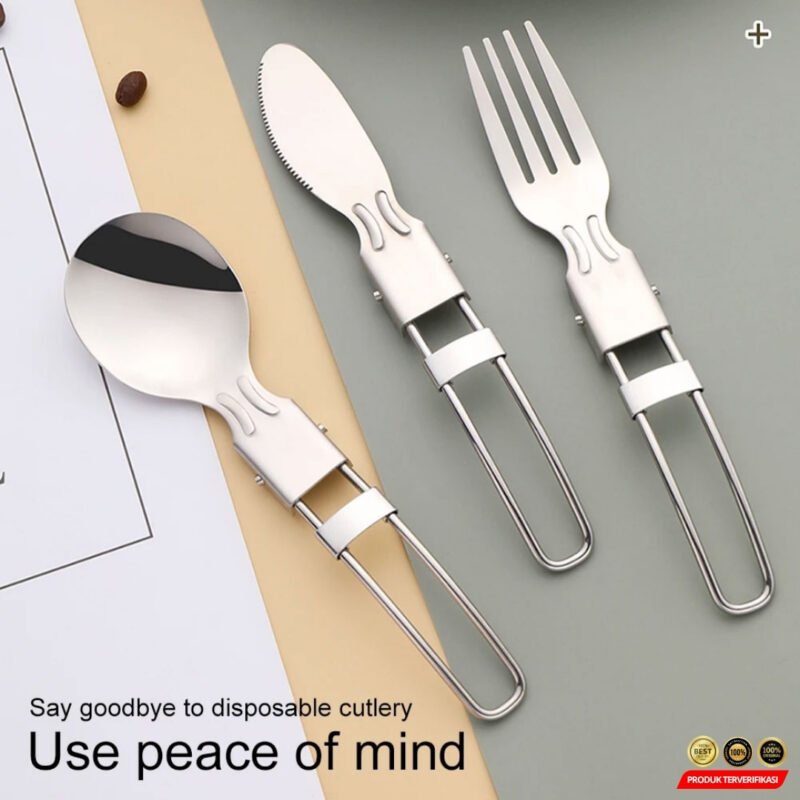 Set Alat Makan Sendok Garpu Pisau Lipat Portable Cutlery - Image 8