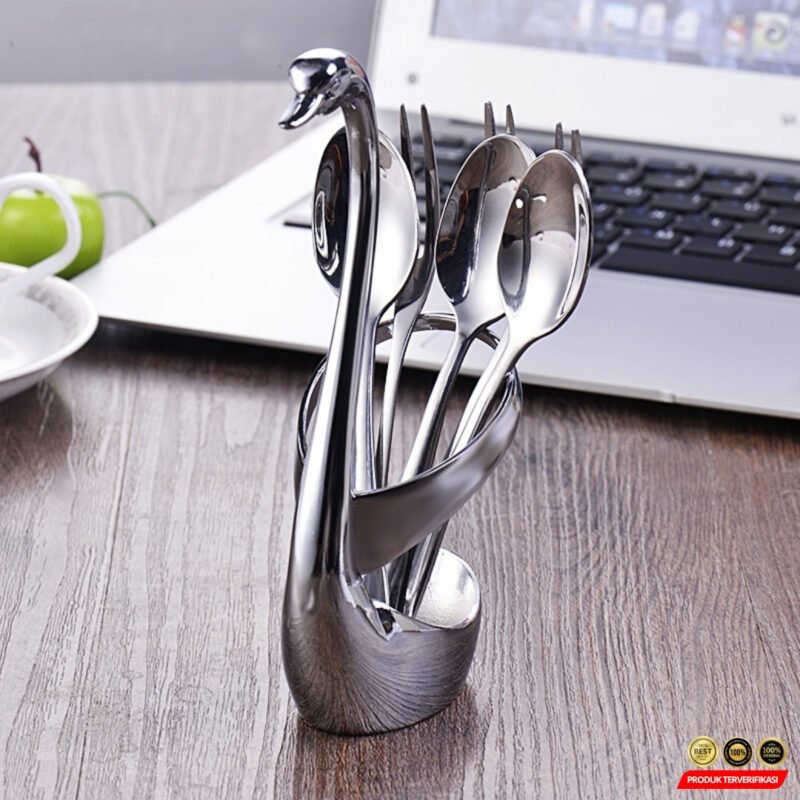 EWIN Set Alat Makan Sendok Garpu dengan Tempat Penyimpanan Angsa - Silver [MRH2] - Image 3