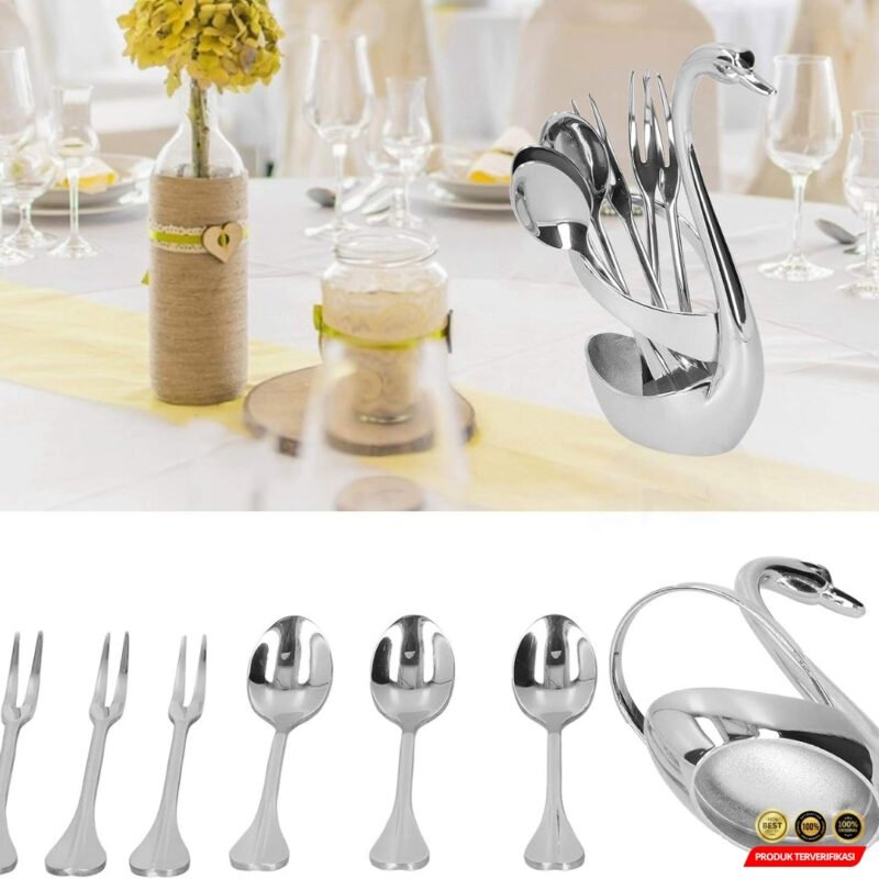 EWIN Set Alat Makan Sendok Garpu dengan Tempat Penyimpanan Angsa - Silver [MRH2] - Image 5