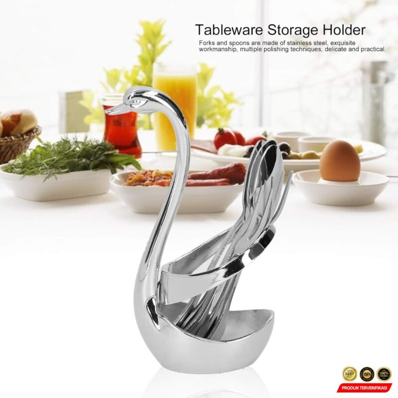 EWIN Set Alat Makan Sendok Garpu dengan Tempat Penyimpanan Angsa - Silver [MRH2] - Image 7