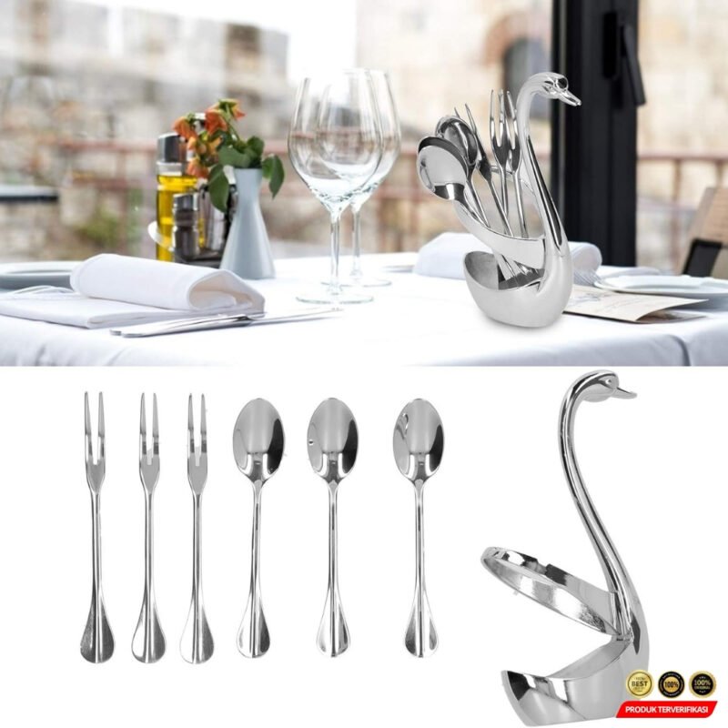 EWIN Set Alat Makan Sendok Garpu dengan Tempat Penyimpanan Angsa - Silver [MRH2] - Image 8
