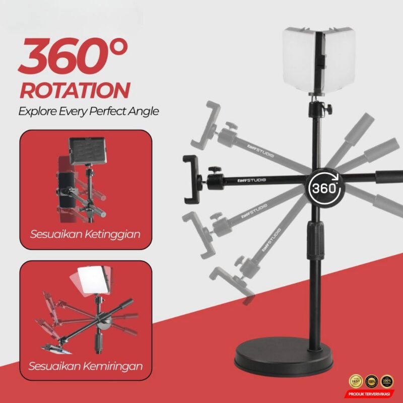 TaffSTUDIO Lampu Kamera Fill Light Phone Holder Overhead 3in1 Color - [MRH1] - Image 6