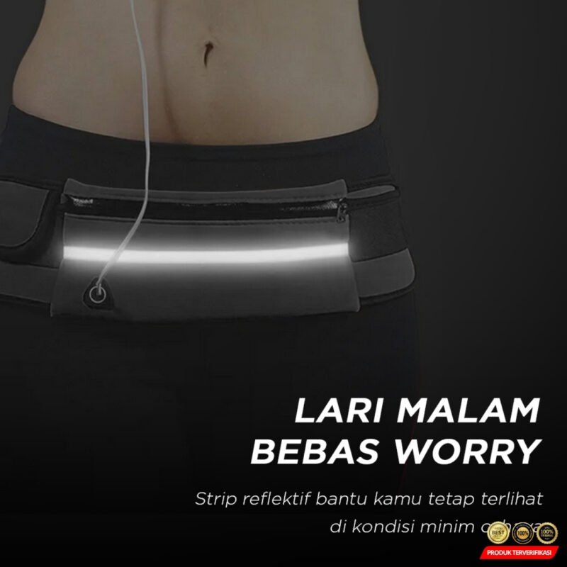 Doolland Tas Pinggang Olahraga Lari Waterproof Running Waist Bag - Black [MRH2] - Image 6