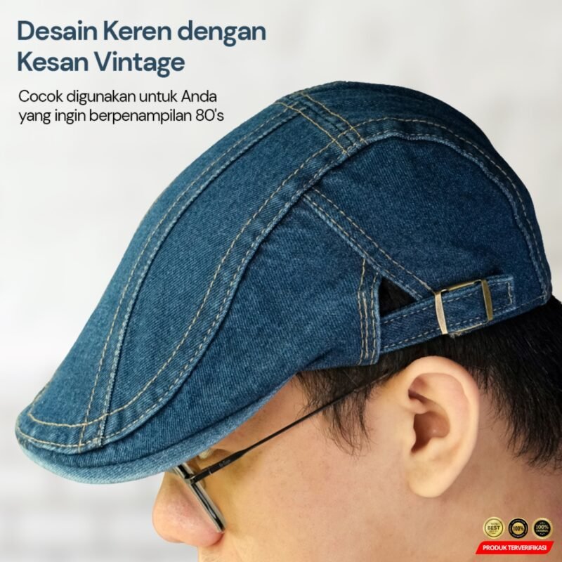 JAM Topi Pet Painter Hat Flat Cap Jeans Retro Katun - [MRH2] - Image 3