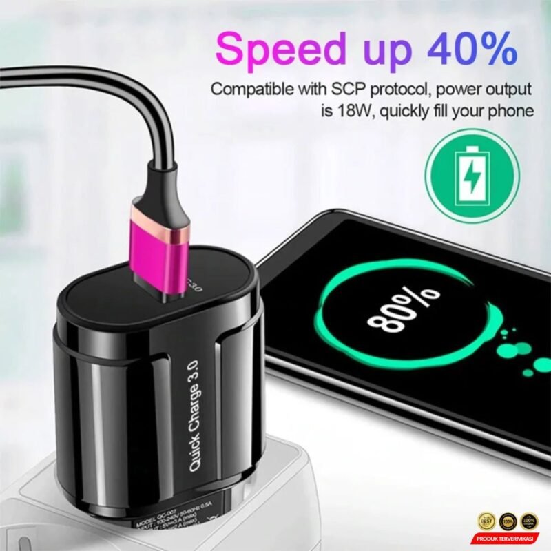 Charger USB Smartphone Quick Charge QC3.0 3A 18W Plug - Gambar 4