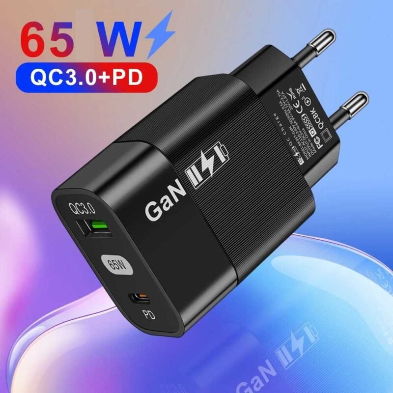 Adaptor Kepala Charger Dual Port GaN Fast Charging QC3.0 PD 65W
