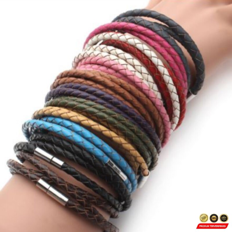 Gelang Tangan Braided Bahan Kulit 3 Lapis - Image 3