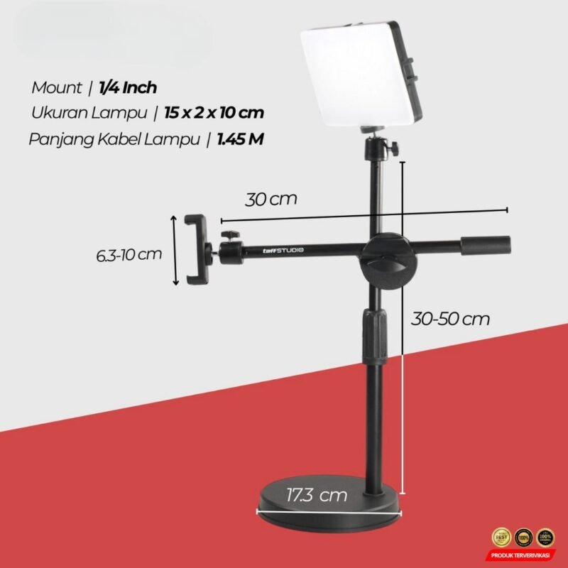 TaffSTUDIO Lampu Kamera Fill Light Phone Holder Overhead 3in1 Color - [MRH1] - Image 9