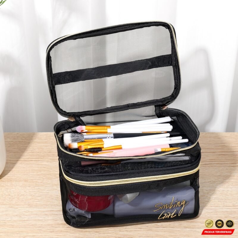 Smiling Girl Tas Make Up Kosmetik Double Layer Mesh 20.5x13x14cm - Image 5