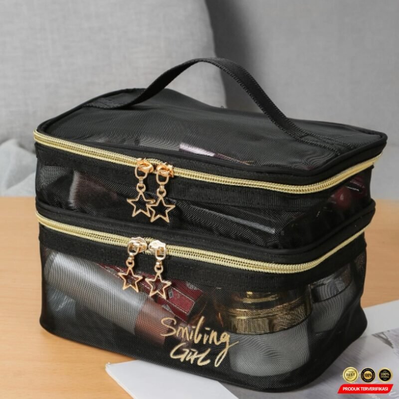 Smiling Girl Tas Make Up Kosmetik Double Layer Mesh 20.5x13x14cm - Image 6