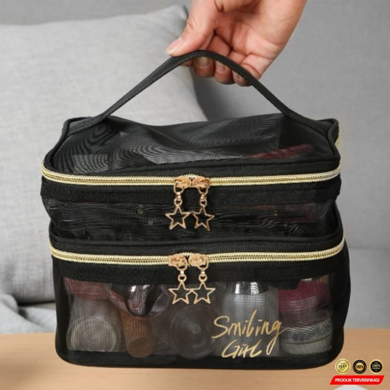 Smiling Girl Tas Make Up Kosmetik Double Layer Mesh 20.5x13x14cm - Image 7