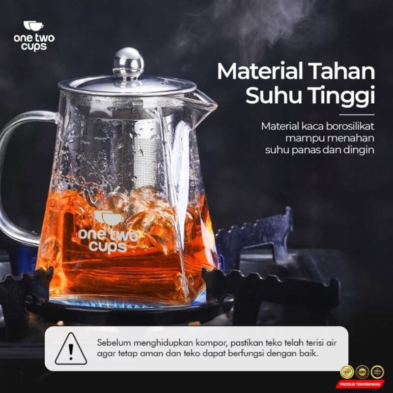 One Two Cups Teko Kaca Saringan Tahan Panas Api Infuser Teapot 500ml - [MRH2] - Image 6