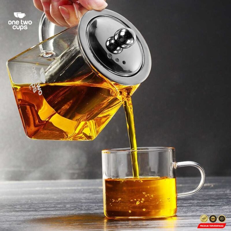 One Two Cups Teko Kaca Saringan Tahan Panas Api Infuser Teapot 500ml - [MRH2] - Image 5