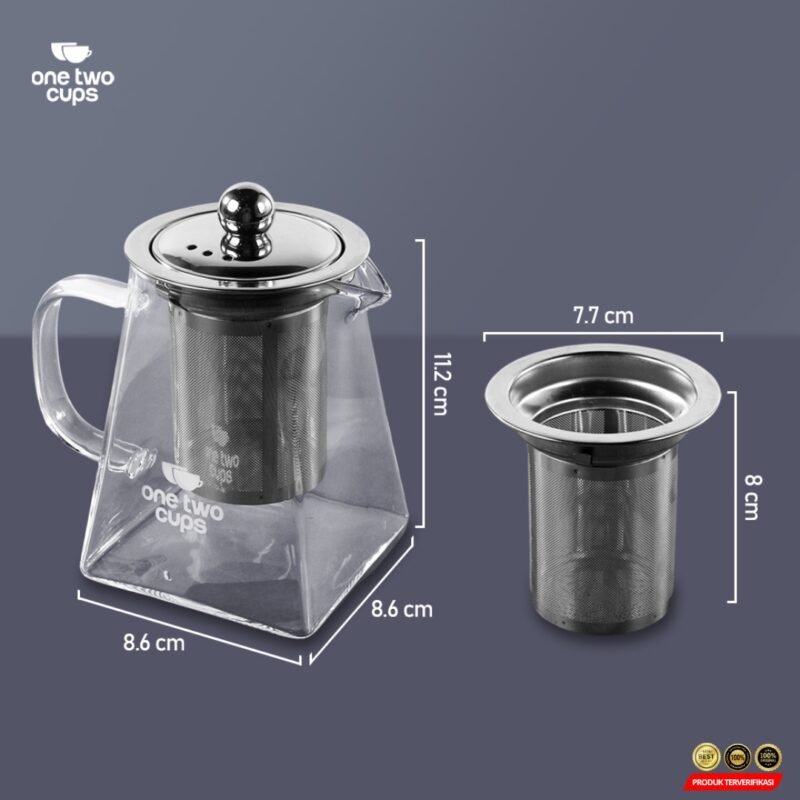 One Two Cups Teko Kaca Saringan Tahan Panas Api Infuser Teapot 500ml - [MRH2] - Image 4
