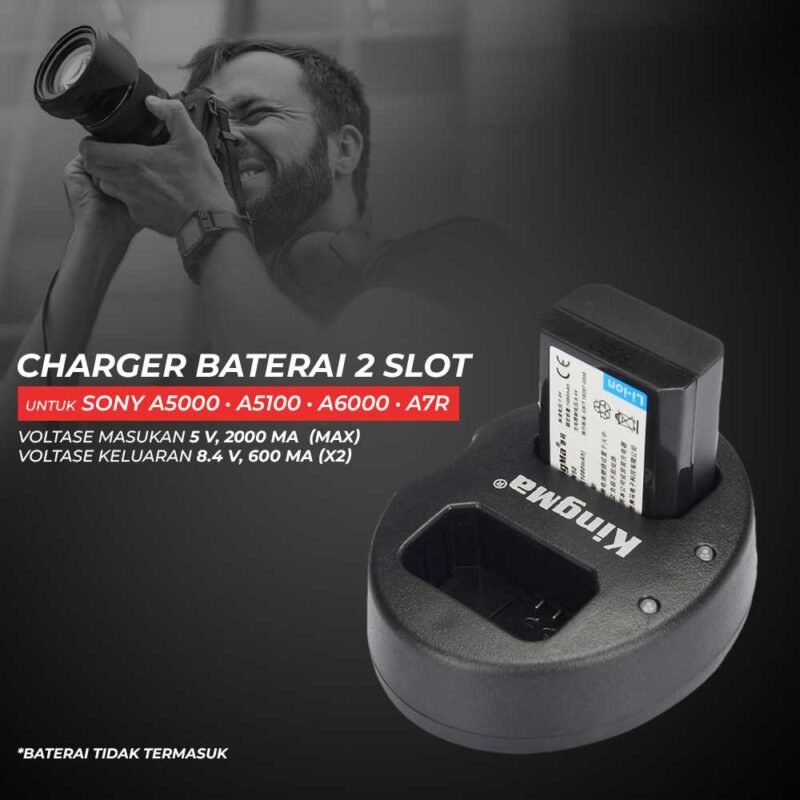 Charger Baterai 2 Slot Sony A5000 A5100 A6000 A7R