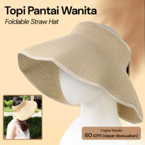 Topi Pantai Wanita Panama Foldable Summer Beach Straw Hat 60cm
