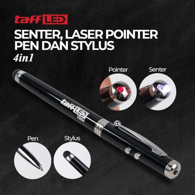 Pulpen 4in1 Senter Laser Pointer Pen dan Stylus Tinta Hitam
