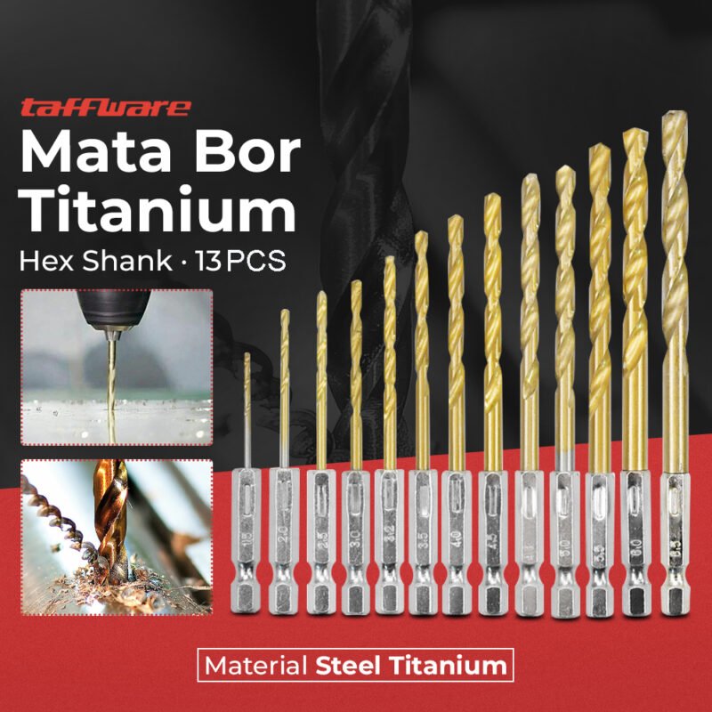 Taffware Mata Bor Power Drill Steel Titanium Hex Shank 13 PCS