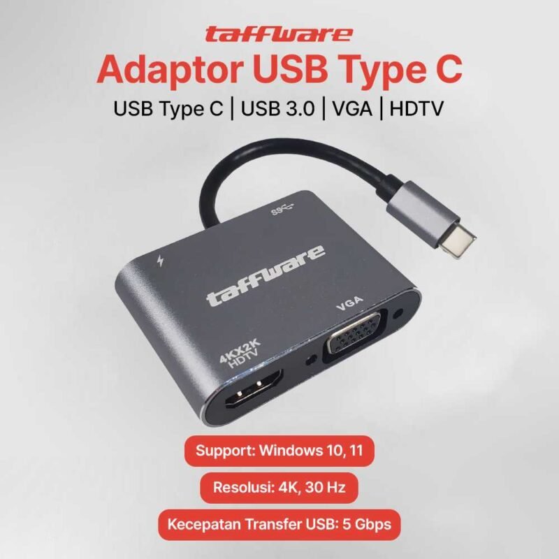 Video Adaptor 4 in 1 USB Type C to HDTV VGA PD Charging 4K