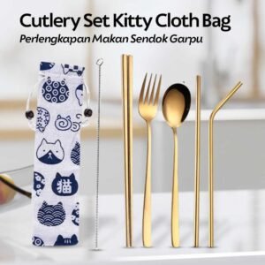 Set Alat Makan Perlengkapan Sendok Garpu Kitty Cutlery Cloth Bag