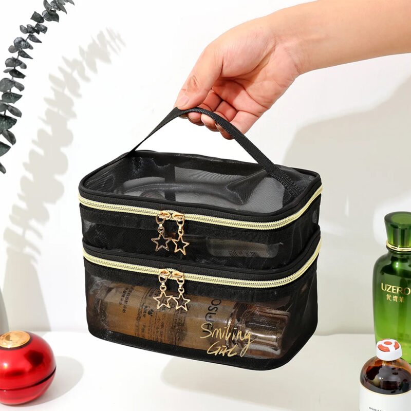 Smiling Girl Tas Make Up Kosmetik Double Layer Mesh 20.5x13x14cm