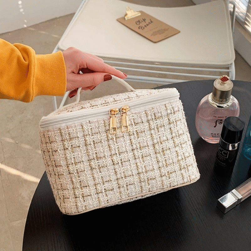 Tas Make Up Besar Korean Travel Organizer Storage Bag Tweed 22cm