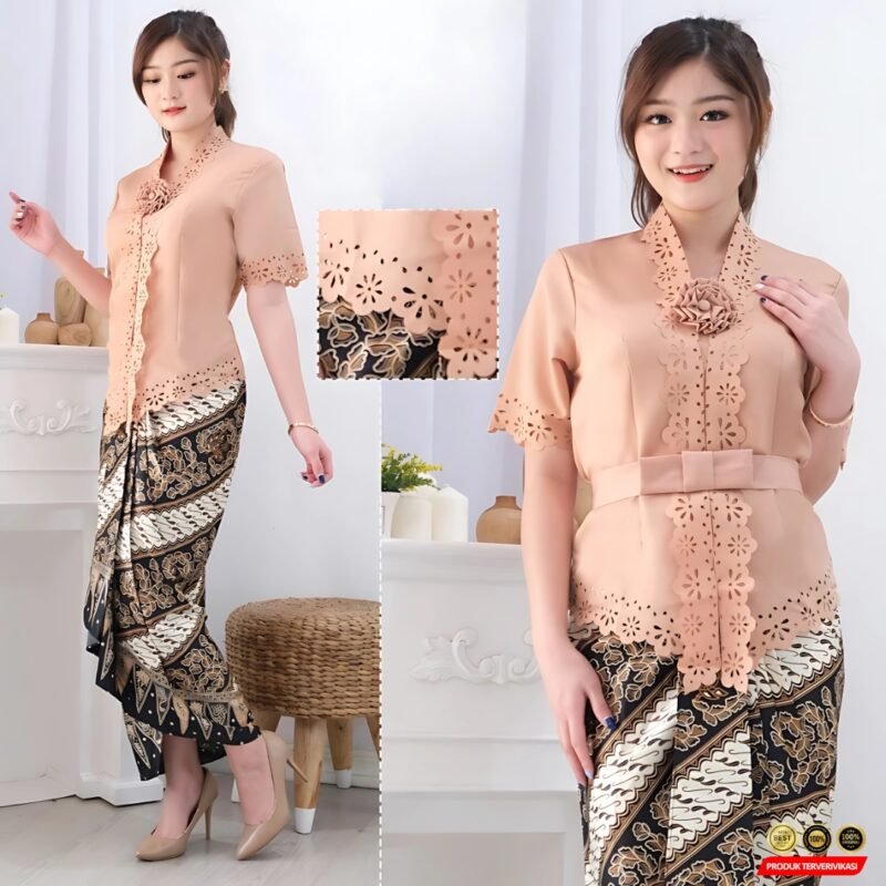 Kebaya encim modern katun laser cut fashion wanita - Gambar 7
