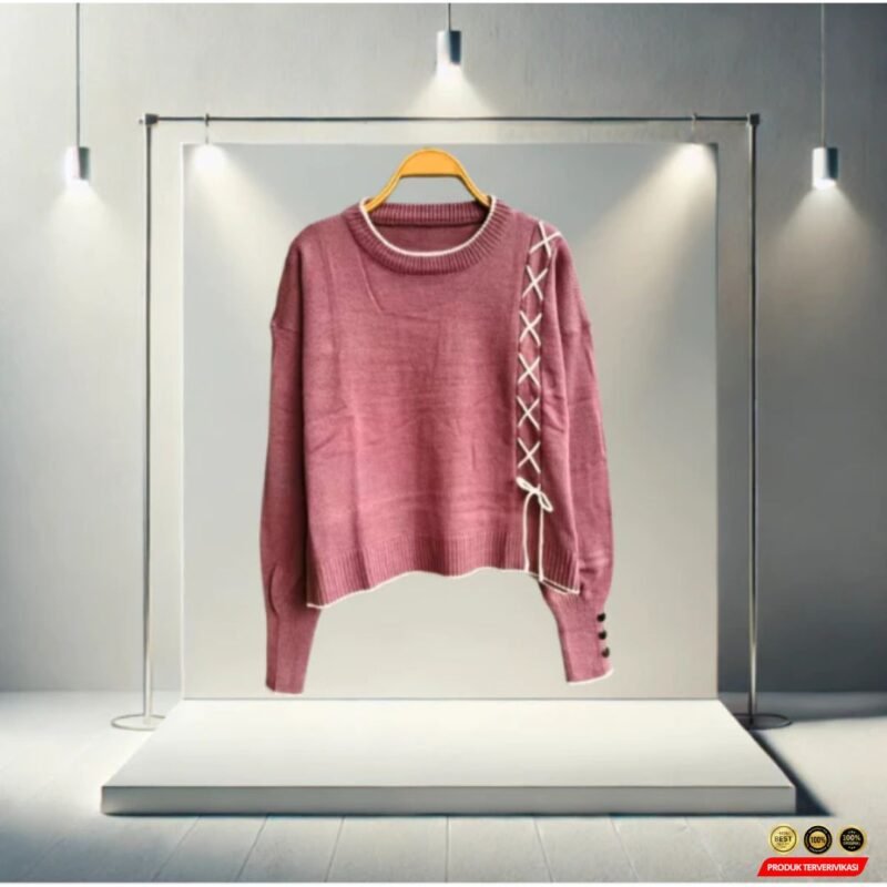Sweater Rajut Wanita Motif Tali Kur Korean Style Knitwear Premium Oversize Bila Blouse - Gambar 5
