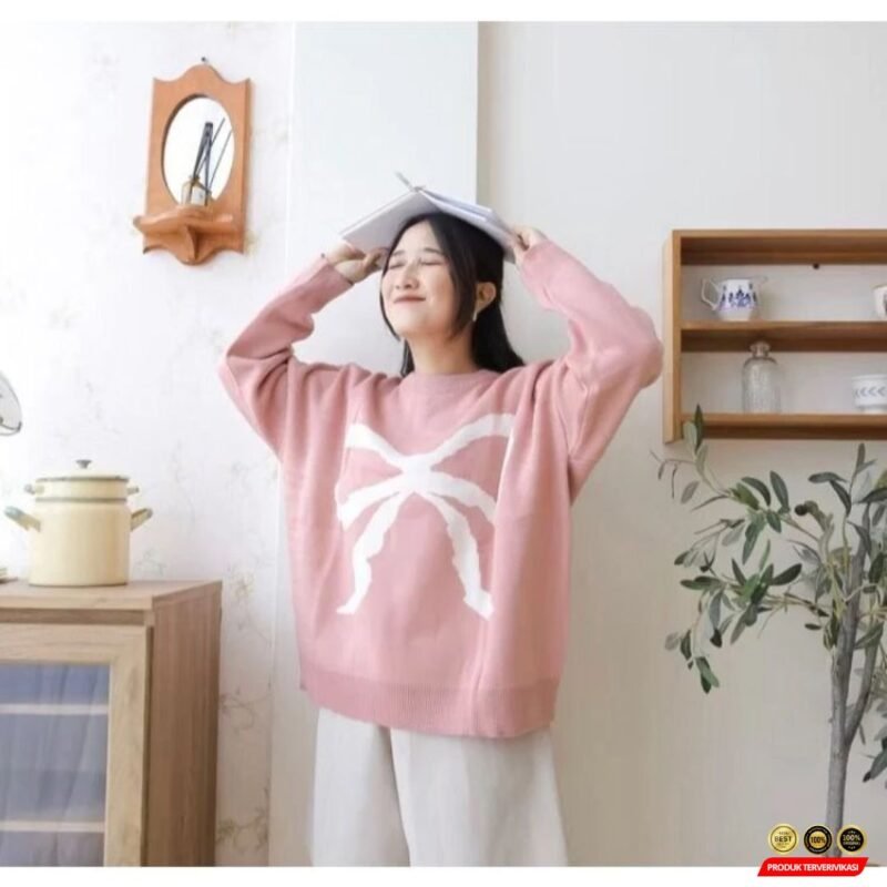 Sweater Rajut Wanita Motif Vita Lengan Panjang Oversize Kekinian & Hangat - Gambar 4