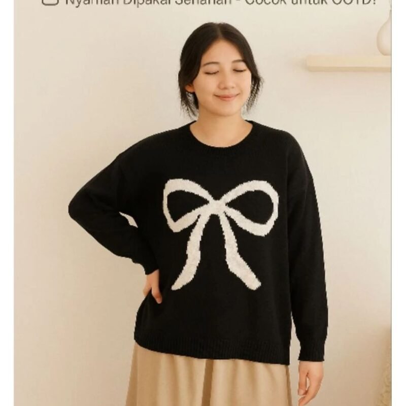 Sweater Rajut Wanita Motif Vita Lengan Panjang Oversize Kekinian & Hangat - Gambar 2