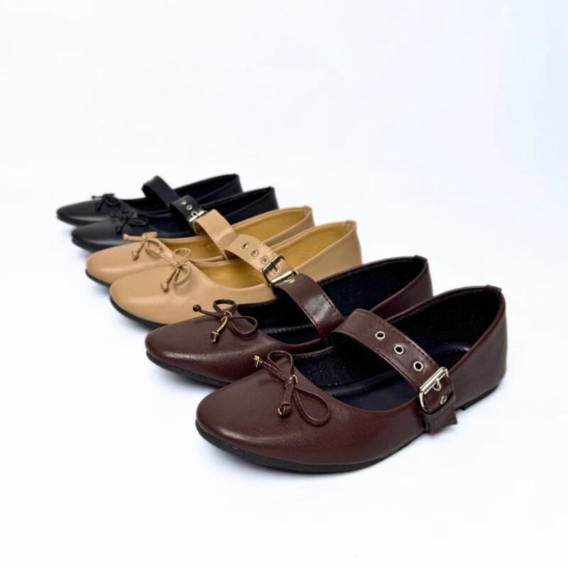 Sepatu Flat Aksen Pita Cantik Sepatu Kerja Kantor Kuliah Flatshoes Mary Jane Wanita - Gambar 2