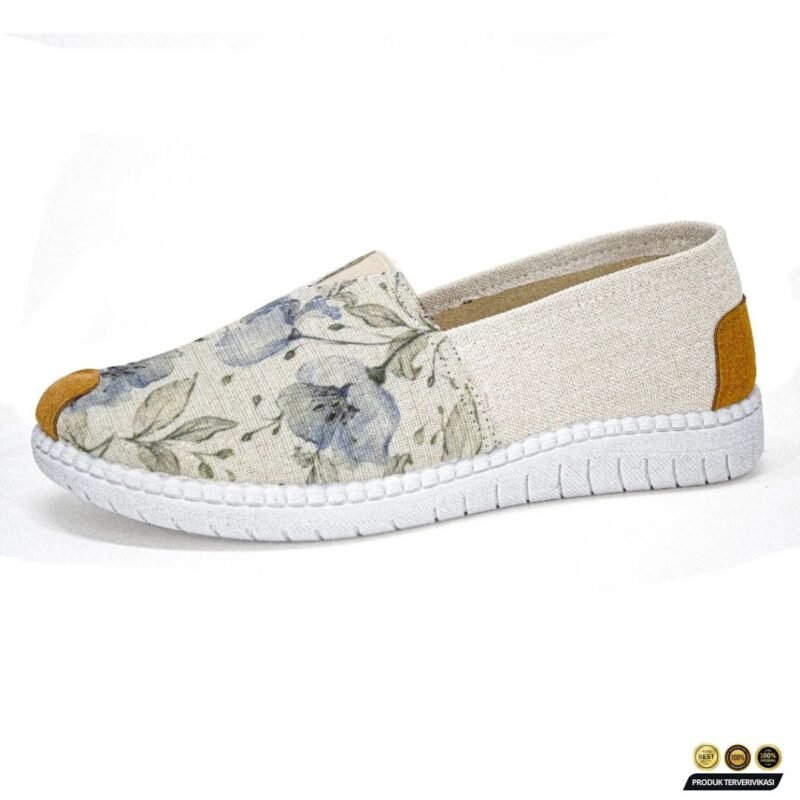 Slip On Wanita Motif Bunga Daun Stylish 