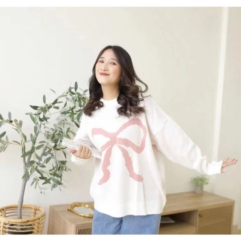 Sweater Rajut Wanita Motif Vita Lengan Panjang Oversize Kekinian & Hangat - Gambar 5
