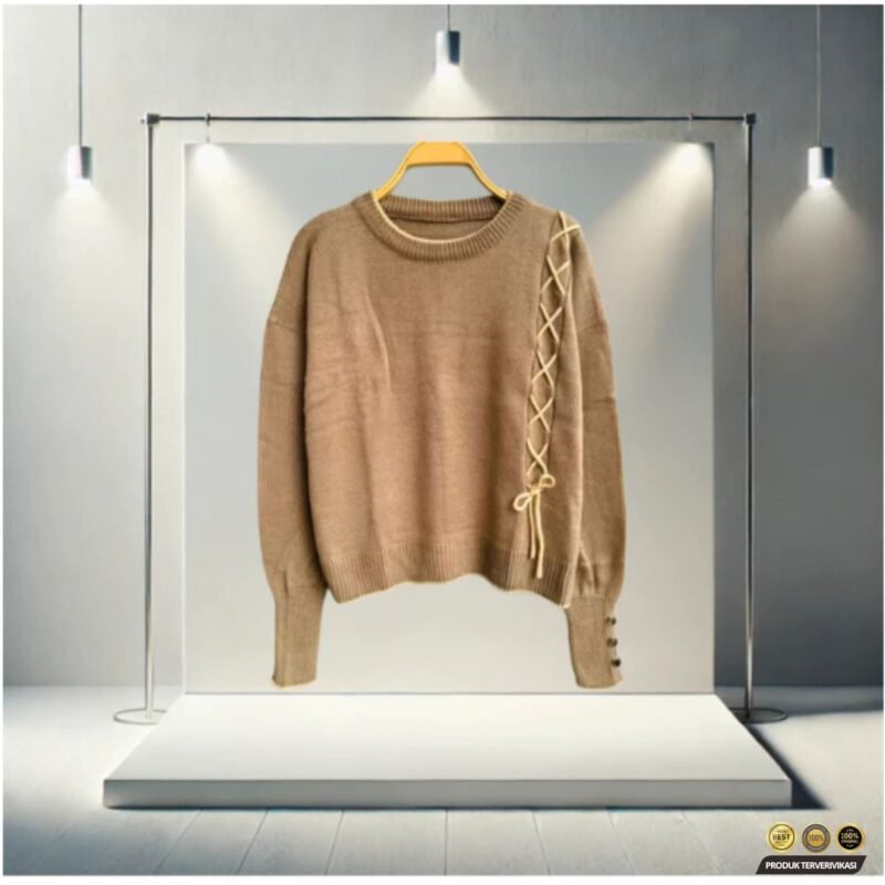 Sweater Rajut Wanita Motif Tali Kur Korean Style Knitwear Premium Oversize Bila Blouse - Gambar 6