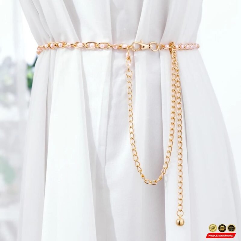 Ikat Pinggang Rantai Mutiara Wanita – Belt Korea Retro Elegan & Slim - Gambar 4