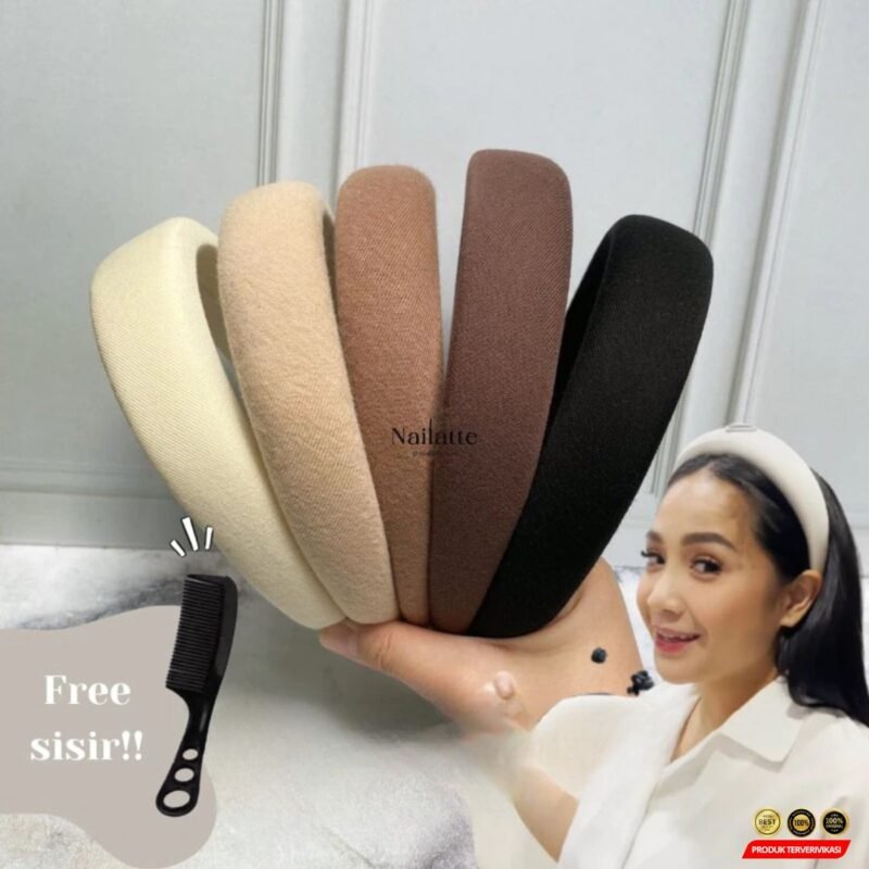 Bando Spon Lebar Polos Aksesori Rambut Korea Ala Nagita Slavina - Gambar 7