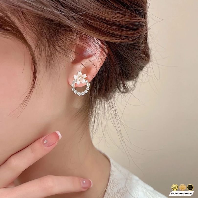 Anting Lingkar Kristal & Bunga S925