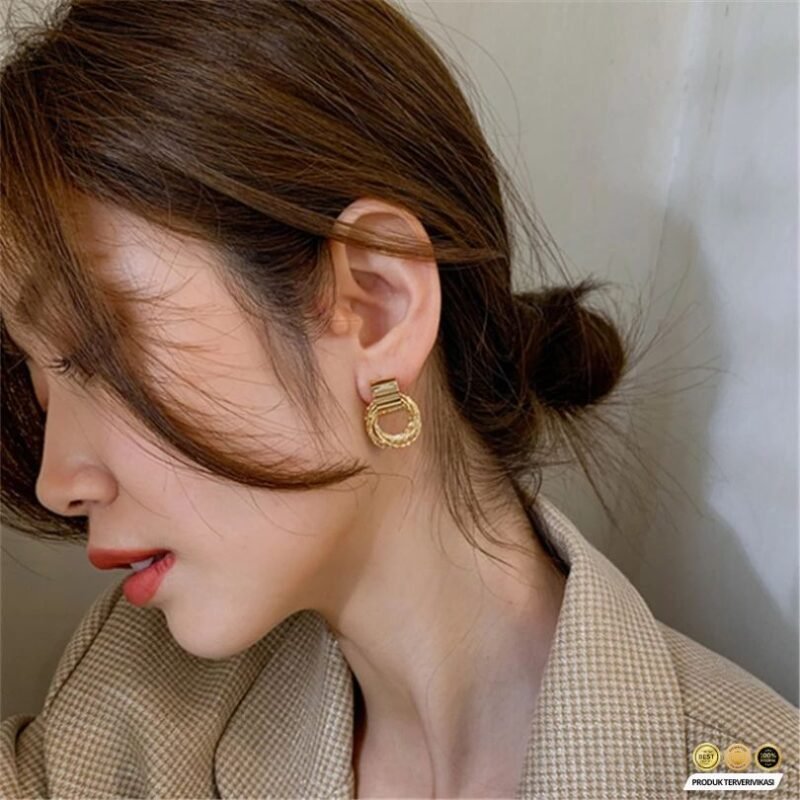 Anting Stud Bulat Geometris Anting Stud Bulat Geometris - Gambar 5