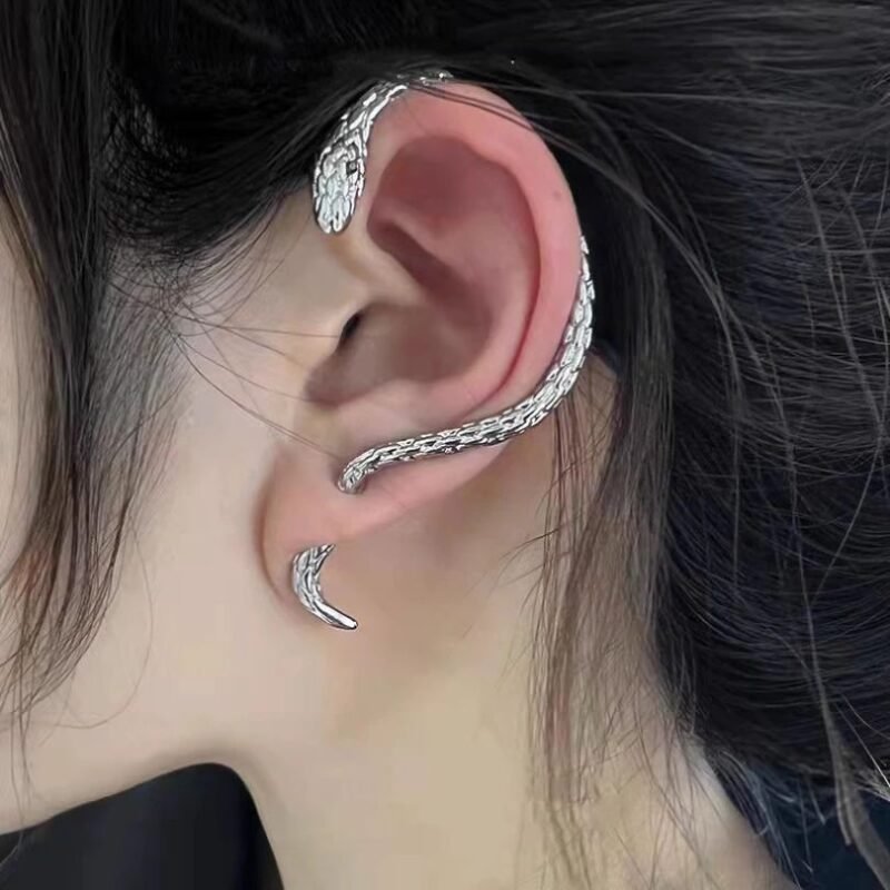 Anting Ular Gaya Punk - Warna Silver, Unisex & Stylish