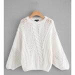 Sweater Rajut Oversize Wanita Motif Simpel Lengan Balon Kekinian