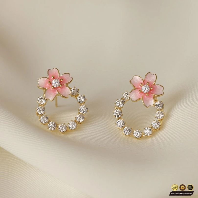 Anting Lingkar Kristal & Bunga S925