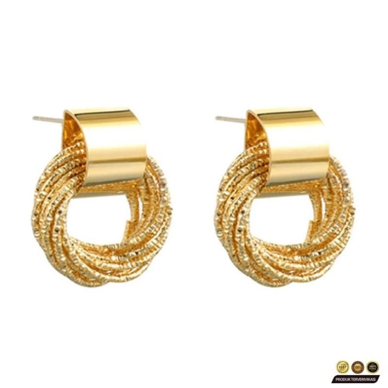 Anting Stud Bulat Geometris Anting Stud Bulat Geometris - Gambar 4