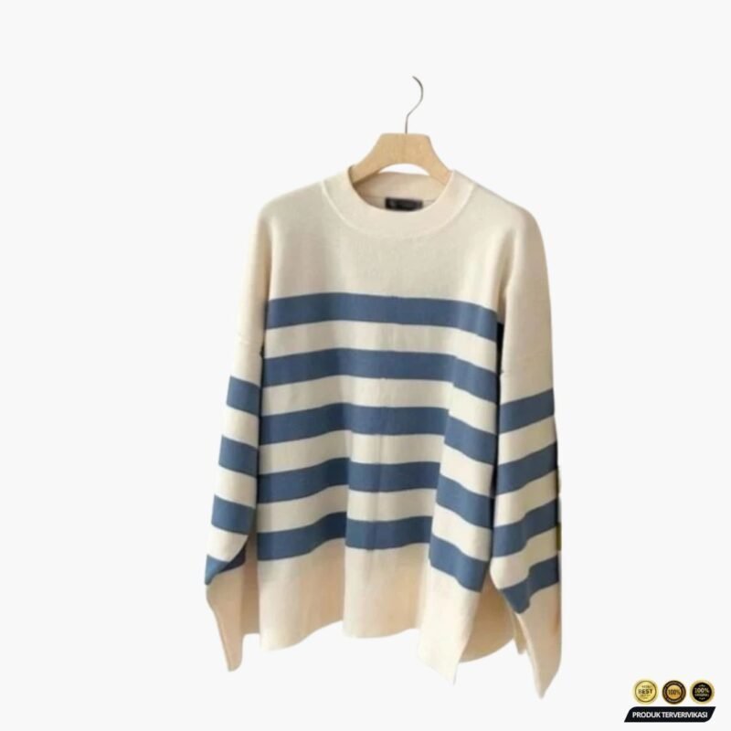 Sweater Rajut Wanita DIORA Desain Oversize Stripe Cozy Trendi - Gambar 2